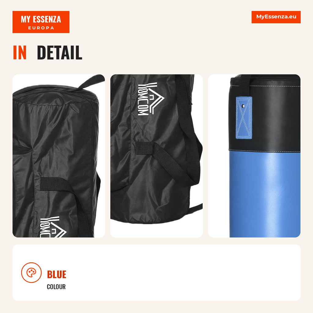Professional Punching Bag with 8 oz Gloves, Hook and Storage Bag Ø25x102 cm Blue — Infografia EN (detalhe)