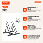 2 Bike Rack Indoor Outdoor Stable Easy Assembly Portable Anti-Slip Steel Tube 60x54x57cm Black — Infografia FR (vantagens)