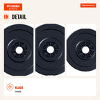 Set of 4 weight plates 5 kg and 10 kg with Ø25 mm hole for strength training HOMCOM — Infografia EN (detalhe)