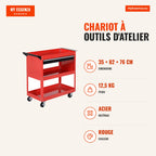 Tool Trolley Workshop Cart with 3 Trays and Drawer Red 82x35x76 cm — Infografia FR (medidas)