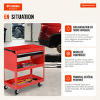 Tool Trolley Workshop Cart with 3 Trays and Drawer Red 82x35x76 cm — Infografia FR (em utilização)