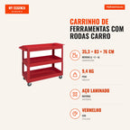 Carrinho de Ferramentas com Rodas Carro de Ferramentas de Oficina de Aço com 3 Prateleiras de Armazenamento e Alça Later — Infografia PT (medidas)