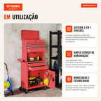Carrinho de Ferramentas com 6 Gavetas e Fechos 3 em 1 Carrinho de Oficina Móvel com Rodas e Painel Lateral Perfurado Cai — Infografia PT (em utilização)