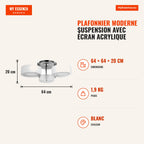 Modern Ceiling Light Pendant Lamp with Acrylic Shade and E27 Bulb Holder for Living Room Bedroom Dining Room Ø64x20 cm W — Infografia FR (medidas)