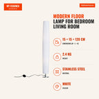 Modern Floor Lamp for Bedroom Living Room with Foot Switch and Stainless Steel Base Ø15x120 cm White — Infografia EN (medidas)