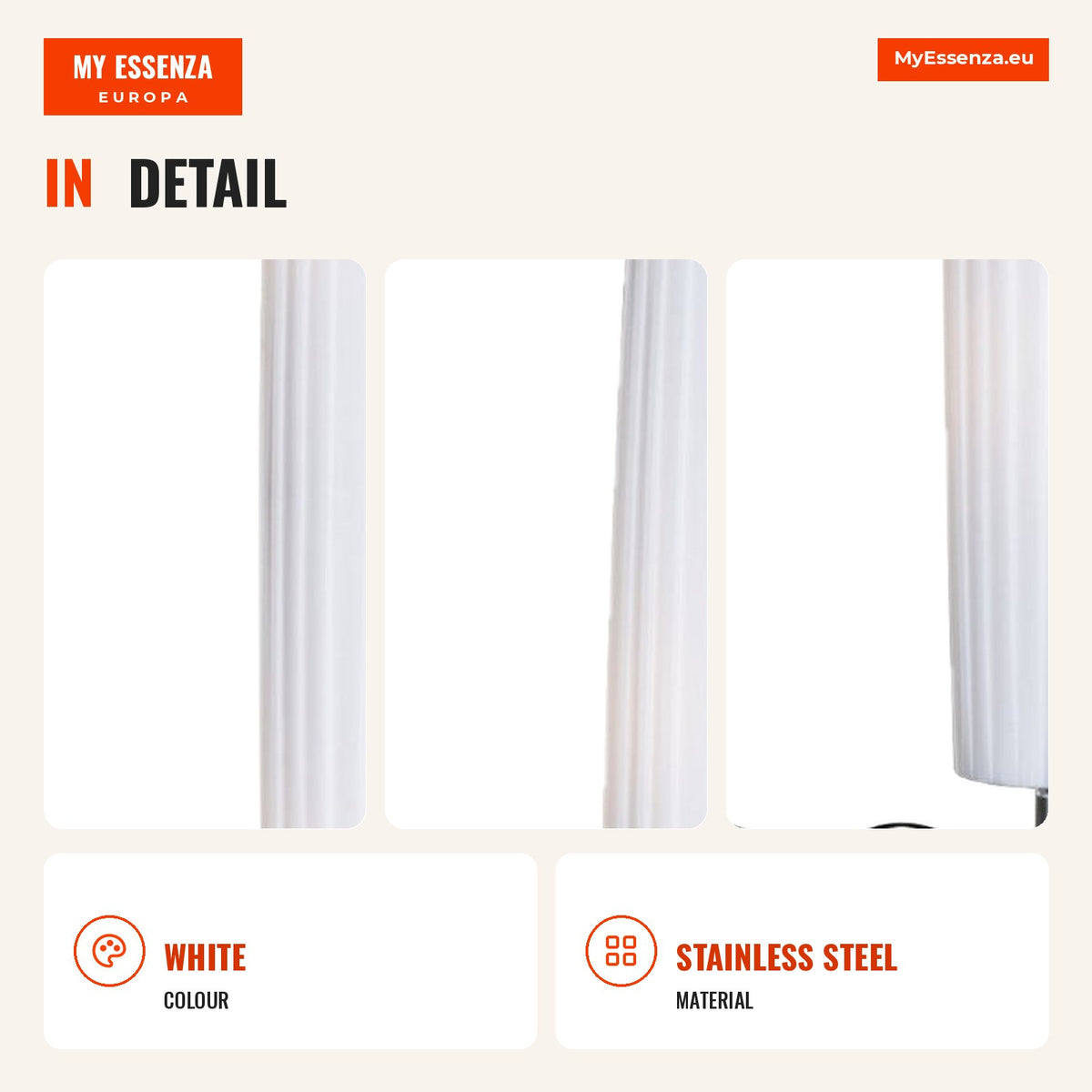 Modern Floor Lamp for Bedroom Living Room with Foot Switch and Stainless Steel Base Ø15x120 cm White — Infografia EN (detalhe)