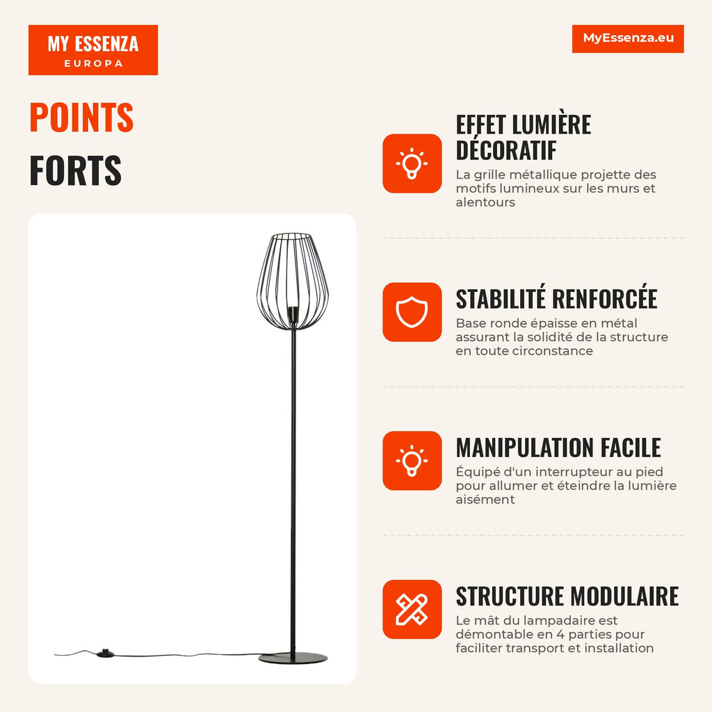 Modern Metal Base Floor Lamp with Foot Switch Ф27.5x159 cm Black — Infografia FR (vantagens)
