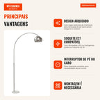 Lâmpada de Pé Design Arqueado com Base de Mármore 167 cm Prata — Infografia PT (vantagens)