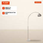 Lâmpada de Pé Design Arqueado com Base de Mármore 167 cm Prata — Infografia PT (em uso)