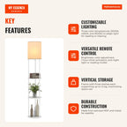 Floor Lamp with Shelves Lamp with 3 Color Temperatures Remote Control E27 Socket for Living Room Bedroom Office Ø29x158  — Infografia EN (vantagens)