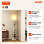 Floor Lamp with Shelves Lamp with 3 Color Temperatures Remote Control E27 Socket for Living Room Bedroom Office Ø29x158  — Infografia EN (em utilização)