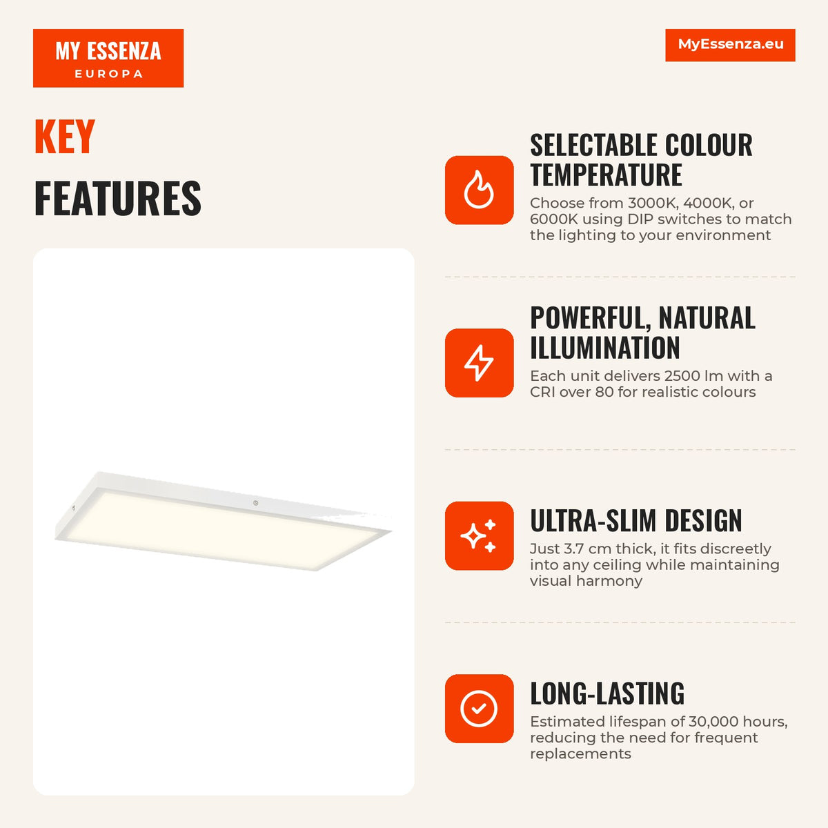 Set of 4 Colour Adjustable LED Ceiling Lights | HOMCOM — Infografia EN (vantagens)