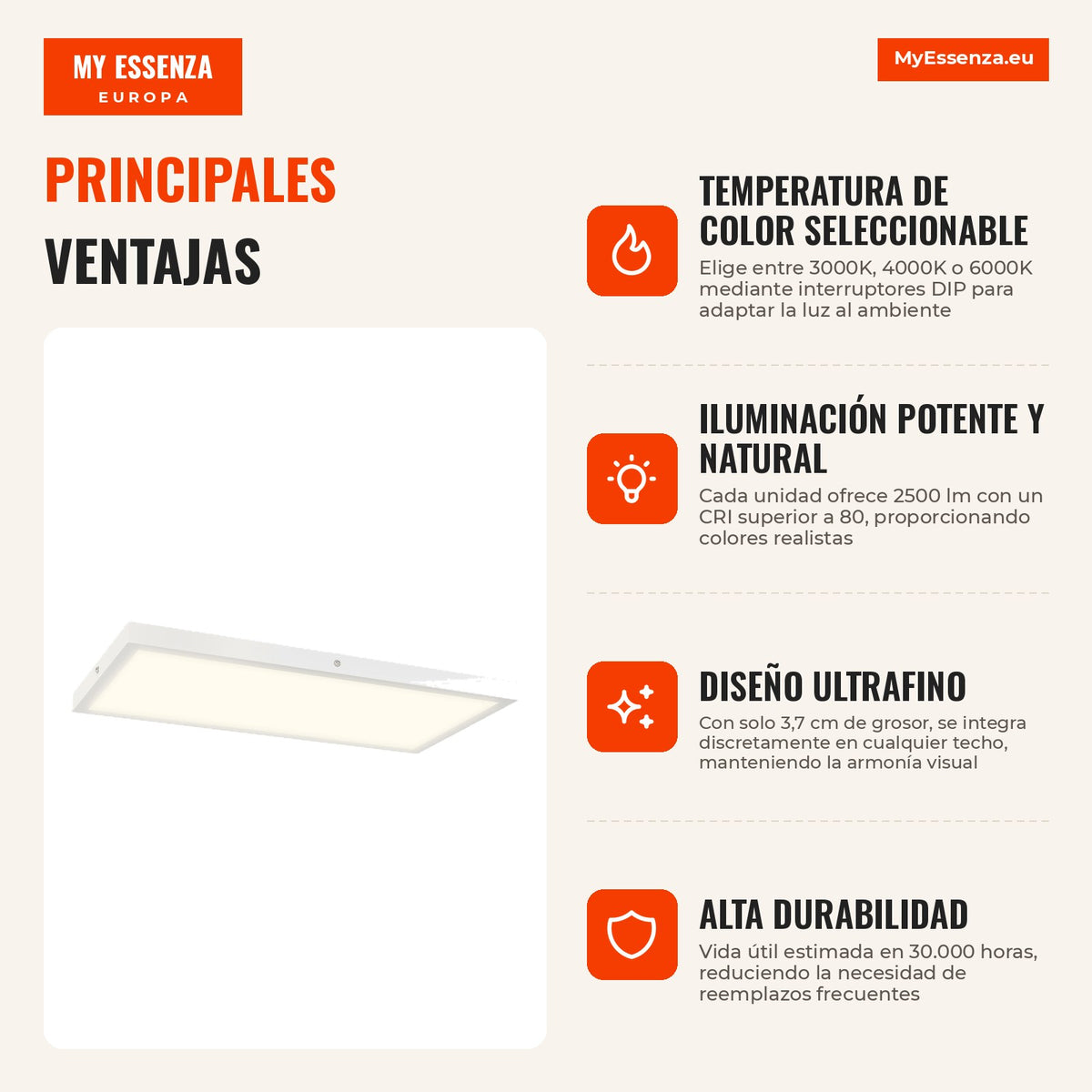 Set of 4 Colour Adjustable LED Ceiling Lights | HOMCOM — Infografia ES (vantagens)