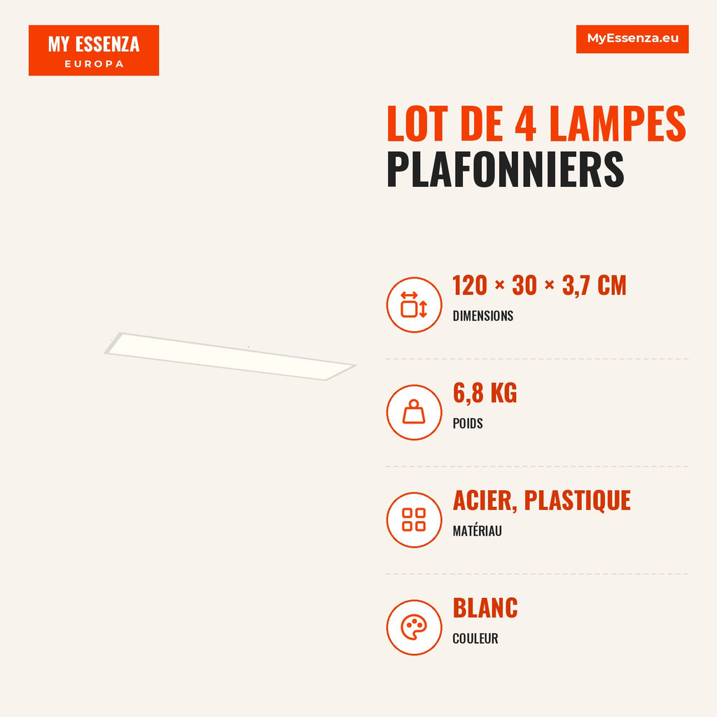 Set of 4 Colour Adjustable Ceiling Lights | HOMCOM — Infografia FR (medidas)