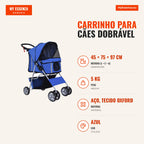 Foldable Dog Stroller for Small Dogs with Storage Basket, Mesh Windows, Cup Holders, EVA Wheels, Washable Cushion, Brake — Infografia PT (medidas)