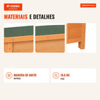 Casa para Cães de Madeira Casa para Animais de Estimação Elevada com Teto Asfáltico Abatível Impermeável e 4 Almofadas A — Infografia PT (materiais e detalhes)
