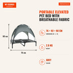 Portable Elevated Pet Bed with Breathable Fabric and Removable Canopy 92x76x90 cm Grey — Infografia EN (medidas)