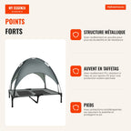 Portable Elevated Pet Bed with Breathable Fabric and Removable Canopy 92x76x90 cm Grey — Infografia FR (vantagens)