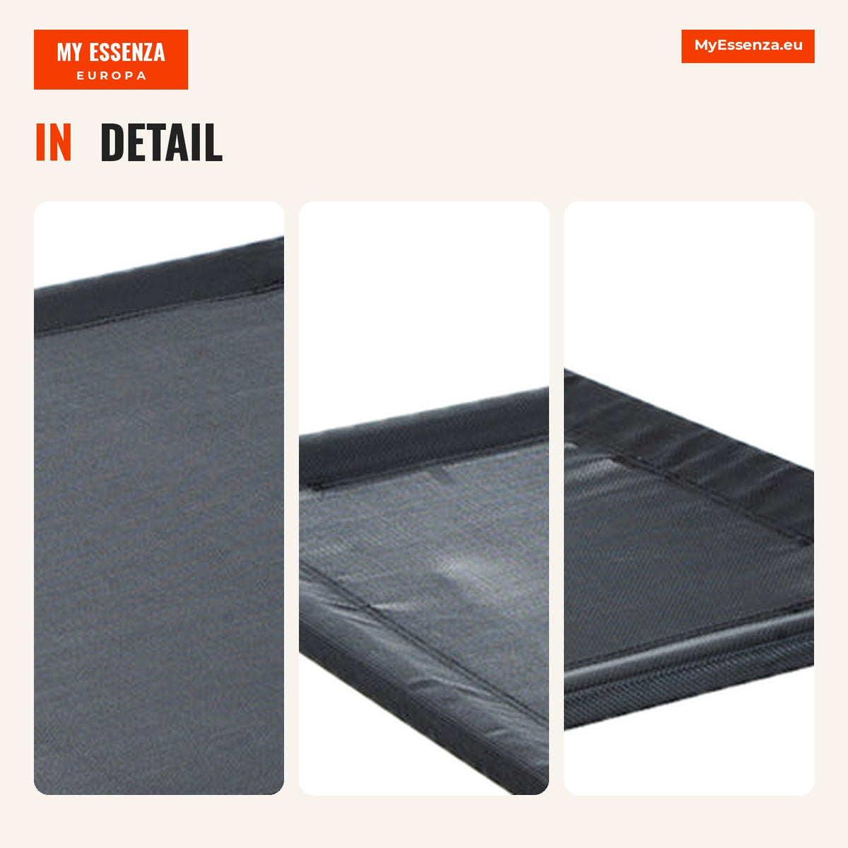 Elevated Bed for Pets, Foldable Dog and Cat Bed, Textilene Fabric Outdoor Garden Terrace 89x58x20cm Black — Infografia EN (detalhe)