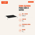 Elevated Breathable Bed for Dogs and Cats 130x90x20 cm Black — Infografia PT (medidas)