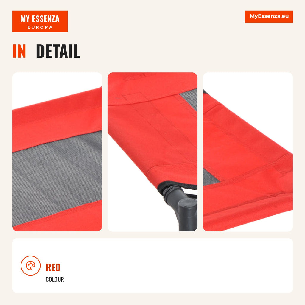 Portable Elevated Pet Bed for Dogs & Cats Breathable Fabric 64x46x18cm Red — Infografia EN (detalhe)