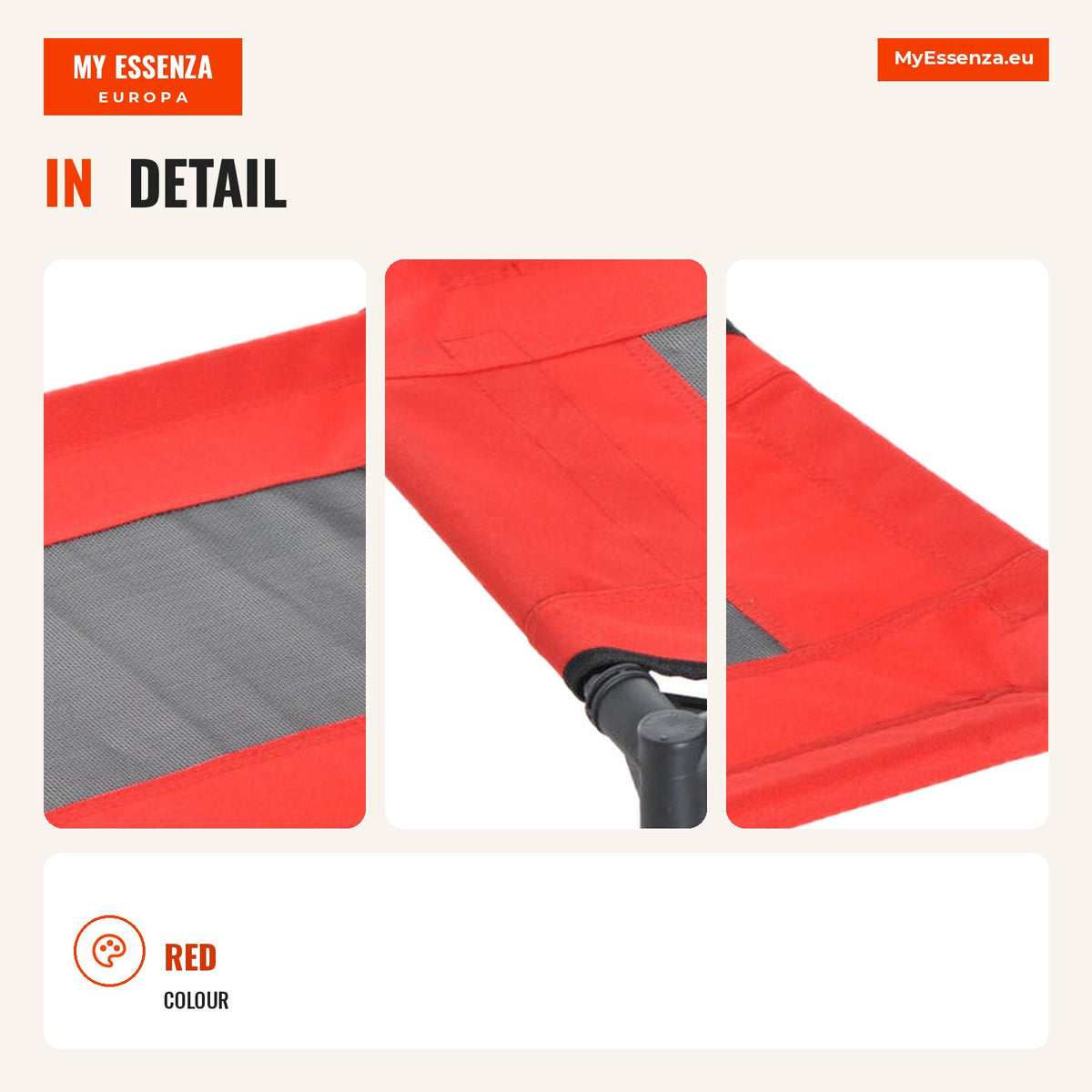 Portable Elevated Pet Bed for Dogs & Cats Breathable Fabric 64x46x18cm Red — Infografia EN (detalhe)