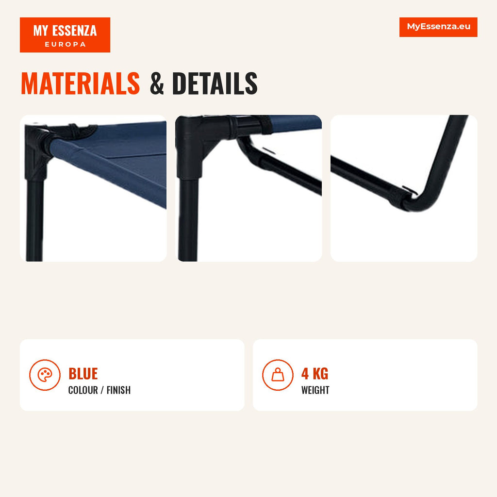 Elevated Pet Bed for Dogs and Cats with Breathable Fabric for Sleeping and Relaxing Outdoor Garden Terrace 122x91x23cm B — Infografia EN (materiais e detalhes)