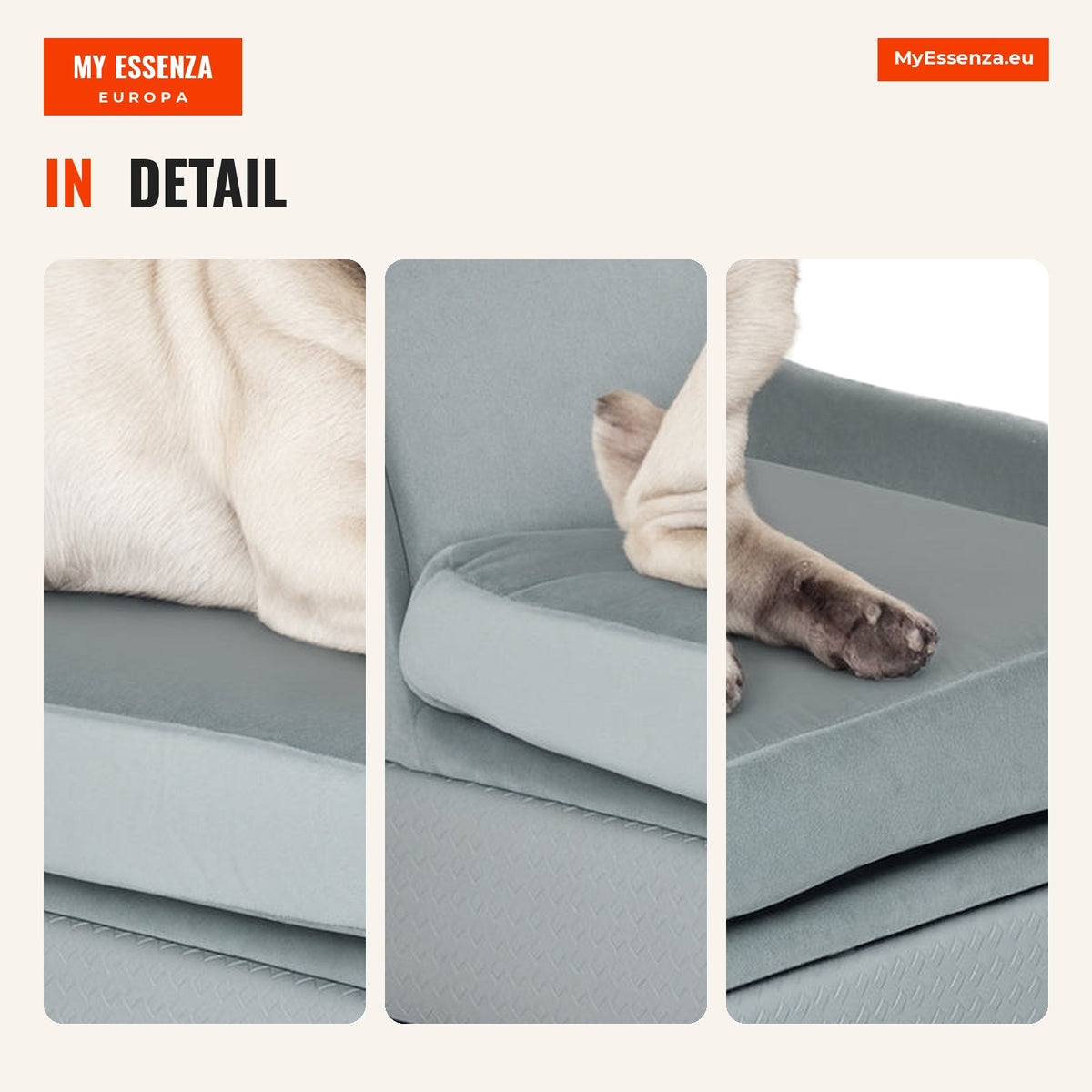 Velvet Upholstered Sofa for Small Dogs and Cats with Hidden Storage and Washable Cushion Load 10 kg 76x45x43 cm Light Gr — Infografia EN (detalhe)