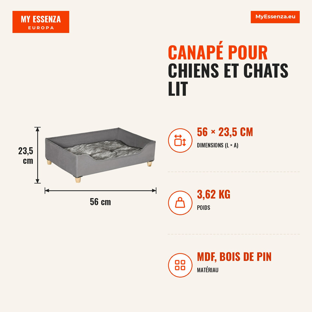 Sofa for Dogs and Cats Pet Bed for Small and Medium Animals with Removable Washable Cushion and Elevated Wooden Feet 81x — Infografia FR (medidas)