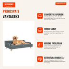 Large and Medium Dog Sofa 100x62x32 cm Elevated Bed Dark Grey Chenille Cover — Infografia PT (vantagens)