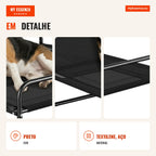Breathable Elevated Dog Bed for Small Dogs 106x81x33 cm Textilene Fabric Adjustable Back Metal Frame Indoor/Outdoor Blac — Infografia PT (detalhe)