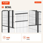 Dog Playpen with 12 Panels Modular Pet Enclosure with 2 Doors Indoor and Outdoor Steel 80x60 cm Black — Infografia EN (detalhe)