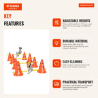 Dog Agility Kit Obstacle Barriers 8 Cones 30 cm 4 Bars 80 cm with Carry Bag for Training — Infografia EN (vantagens)