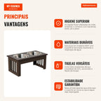 Elevated Dog Feeder with Stand and 2 Removable Stainless Steel Bowls Pet Feeder 44x24x15 cm Brown — Infografia PT (vantagens)