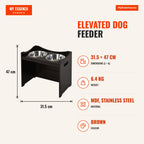 Elevated Dog Feeder with 2 Stainless Steel Bowls and Adjustable Height 54x31.5x47 cm Brown — Infografia EN (medidas)