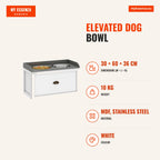 Elevated Dog Bowl with 2 Stainless Steel 2000ml Bowls and Hidden Drawer PawHut 60x30x36cm White — Infografia EN (medidas)