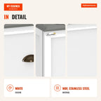 Elevated Dog Bowl with 2 Stainless Steel 2000ml Bowls and Hidden Drawer PawHut 60x30x36cm White — Infografia EN (detalhe)