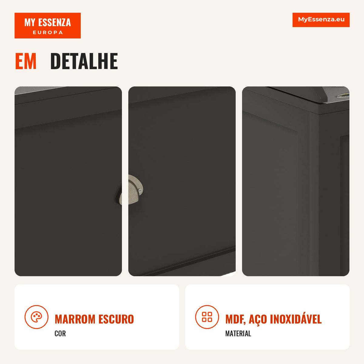 Elevated Dog Feeder with 2 Stainless Steel Bowls 2000ml and Hidden Drawer Wooden Stand 60x30x36cm Dark Brown — Infografia PT (detalhe)