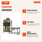 Elevated Dog Feeder with Fabric Drawer 2 Stainless Steel Bowls 2x800 ml Adjustable Height 2 Shelves for Small and Medium — Infografia PT (vantagens)