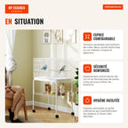 Cage pour Oiseaux avec Diviseur Cage sur Roulettes pour Perruches Canaris Cage avec Mangeoires Perchoirs et Plateau Amov — Infografia FR (em utilização)