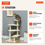 Cat tree with bed, platform and beige velvet sisal scratching post - 50x50x100cm — Infografia FR (em utilização)