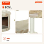 Cat tree with plush cave, jute posts, comfy platform 61x41x96 cm beige and brown — Infografia EN (detalhe)