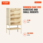 Wooden cage for hamsters and small rodents with multiple platforms 60x40x120cm — Infografia EN (medidas)