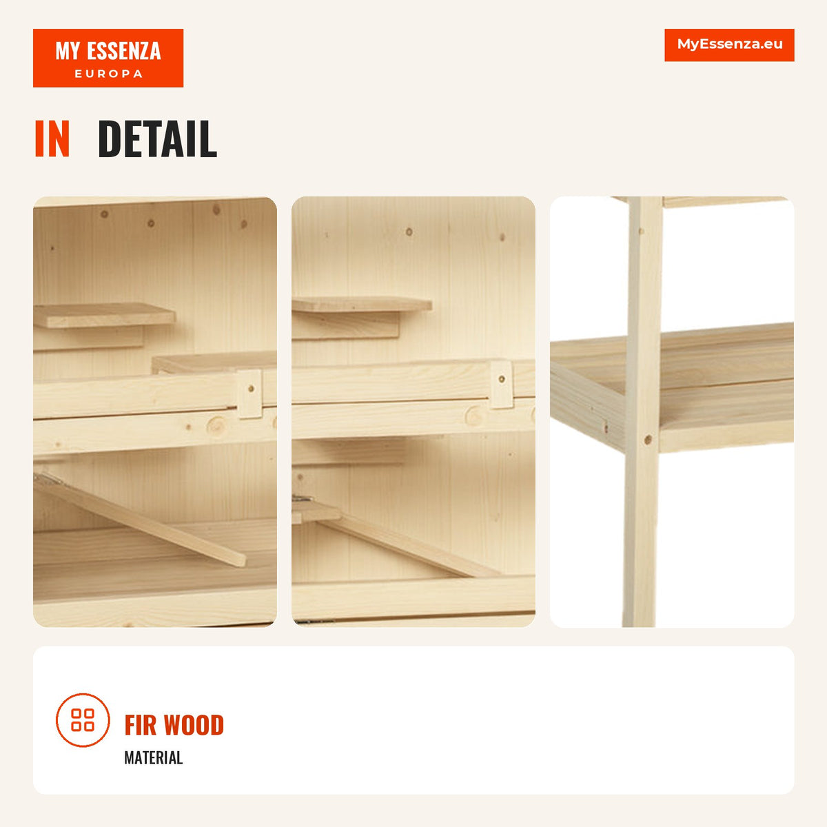 Wooden cage for hamsters and small rodents with multiple platforms 60x40x120cm — Infografia EN (detalhe)