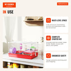 Hamster Cage, Small Rodent House with Exercise Wheel, Feeder, Water Bottle, House, Ramps, Platform, Removable Tray, for  — Infografia EN (em utilização)