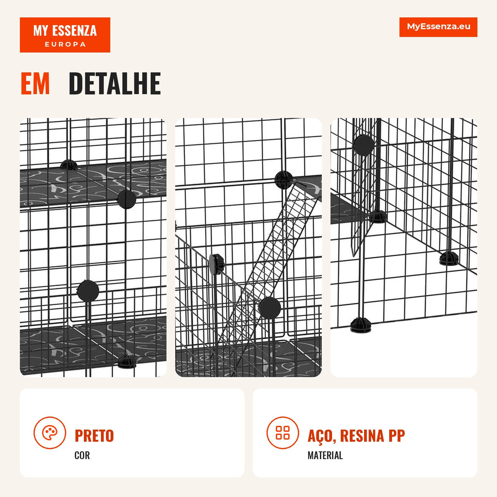 DIY Small Animal Enclosure with 24 Panels Pet Enclosure with Metal Grid Modular Enclosure for Rabbits Chinchillas 105x10 — Infografia PT (detalhe)