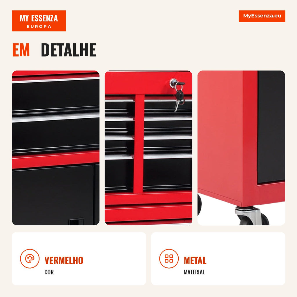 2-in-1 Tool Cart with Top Chest | HOMCOM — Infografia PT (detalhe)