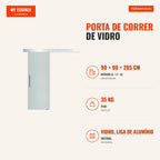 Porta de Correr de Vidro 90x205 cm Porta de Correr de Vidro com Trilho Translúcida - Modelo 1 — Infografia PT (medidas)