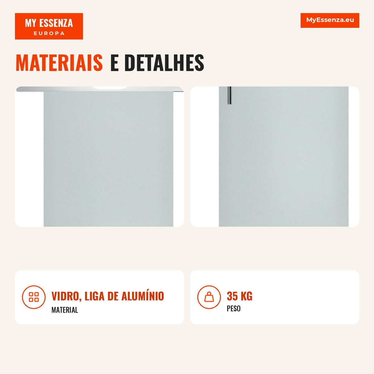 Porta de Correr de Vidro 90x205 cm Porta de Correr de Vidro com Trilho Translúcida - Modelo 1 — Infografia PT (materiais e detalhes)