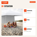 Toldo de Camping Dobrável com Paredes Laterais e Proteção Solar 300 x 300 cm Branco — Infografia FR (em utilização)